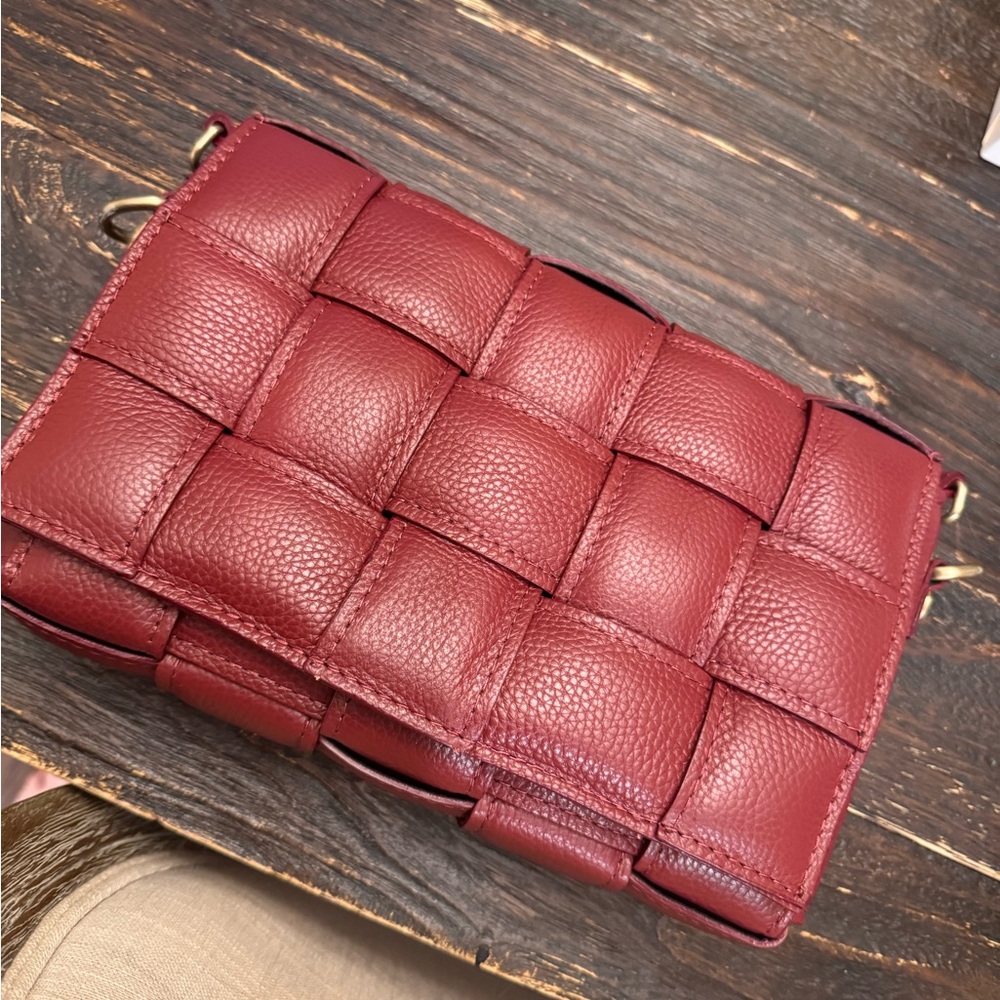 Elegant Red Woven Leather Bag